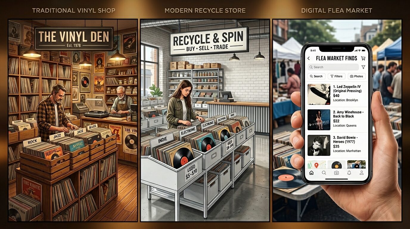 レコード買取業者の種類を比較|専門店・リサイクルショップ・フリマアプリの違い