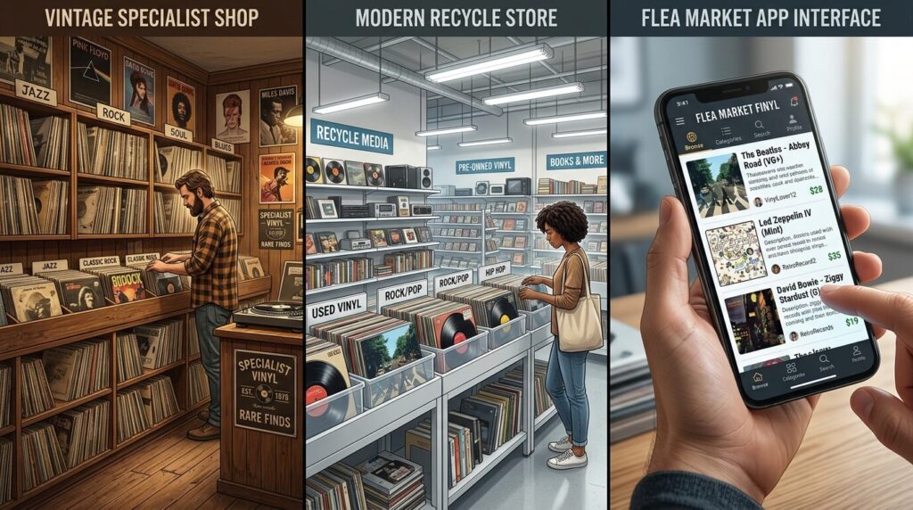 レコード買取業者の種類を比較｜専門店・リサイクルショップ・フリマアプリの違い
