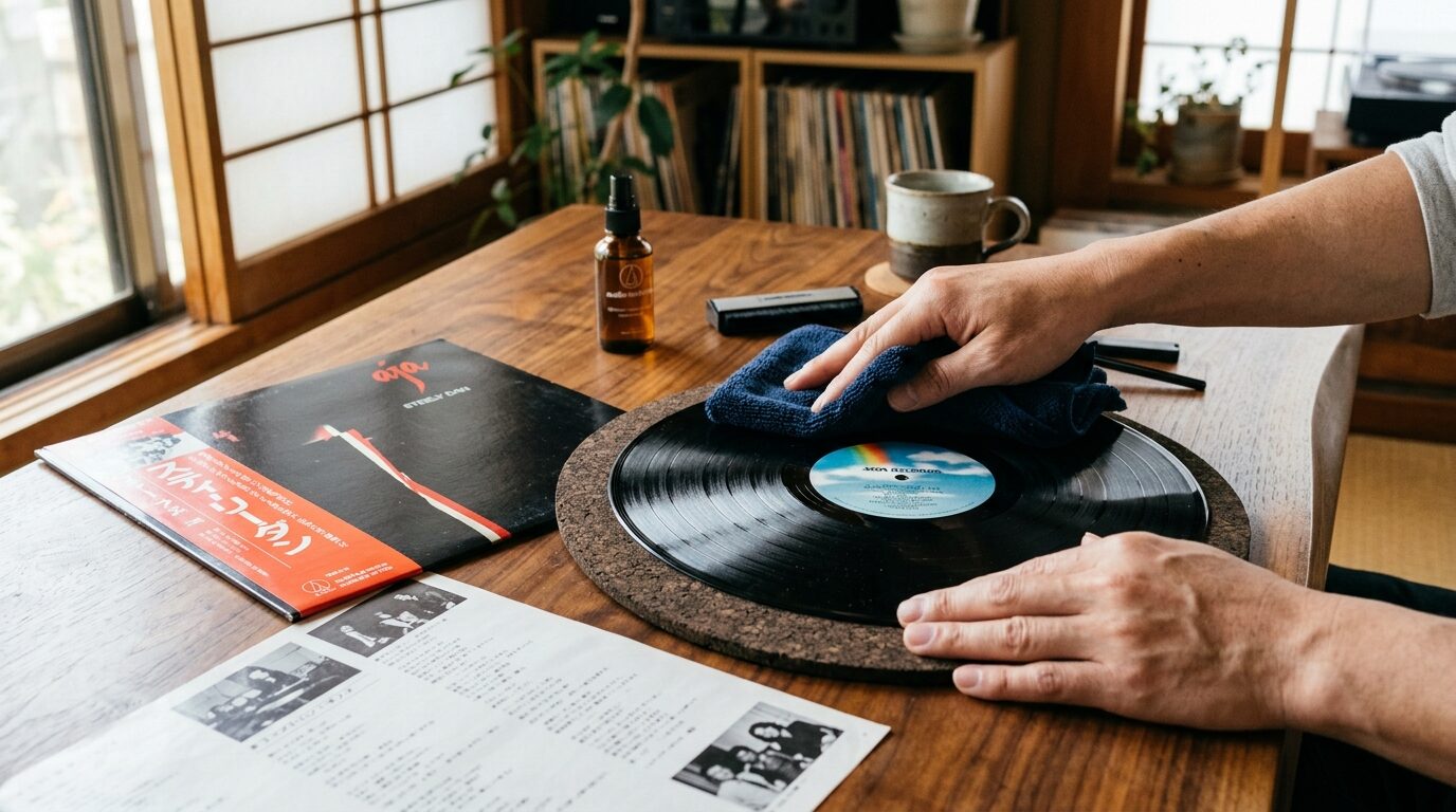 レコードのクリーニングと付属品確認