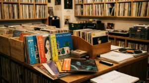 レコード買取専門店での査定風景