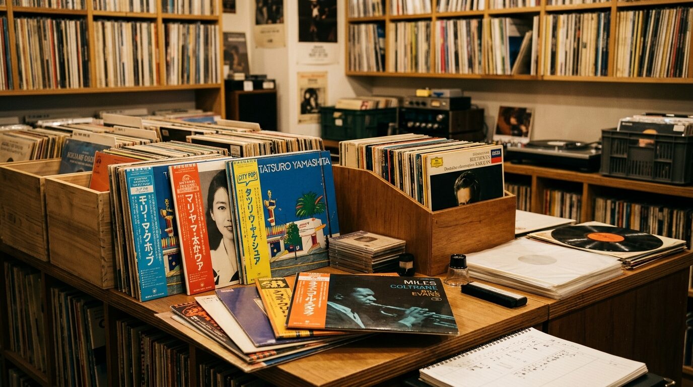 レコード買取専門店での査定風景