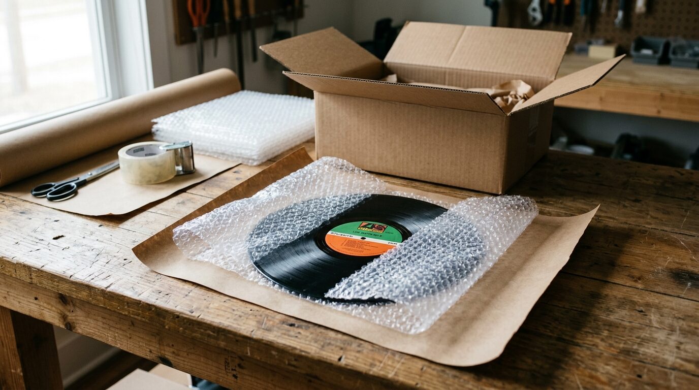 レコードを安全に梱包する手順のイメージ