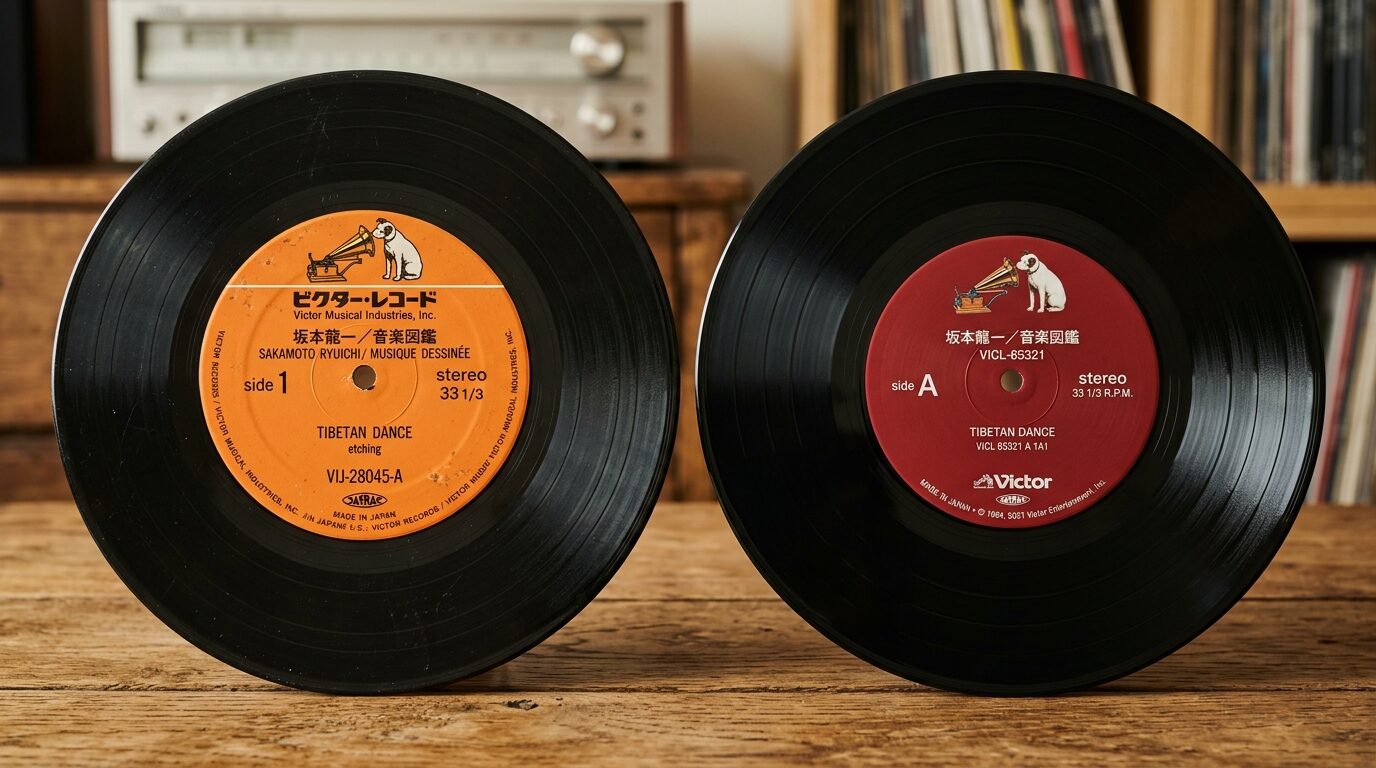 オリジナル盤と再発盤のレーベル比較