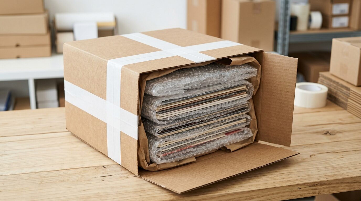 専門スタッフが洋楽レコードを査定している様子