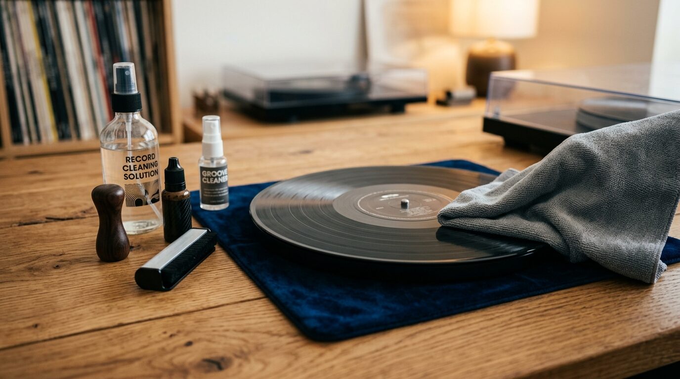 レコードのクリーニング作業