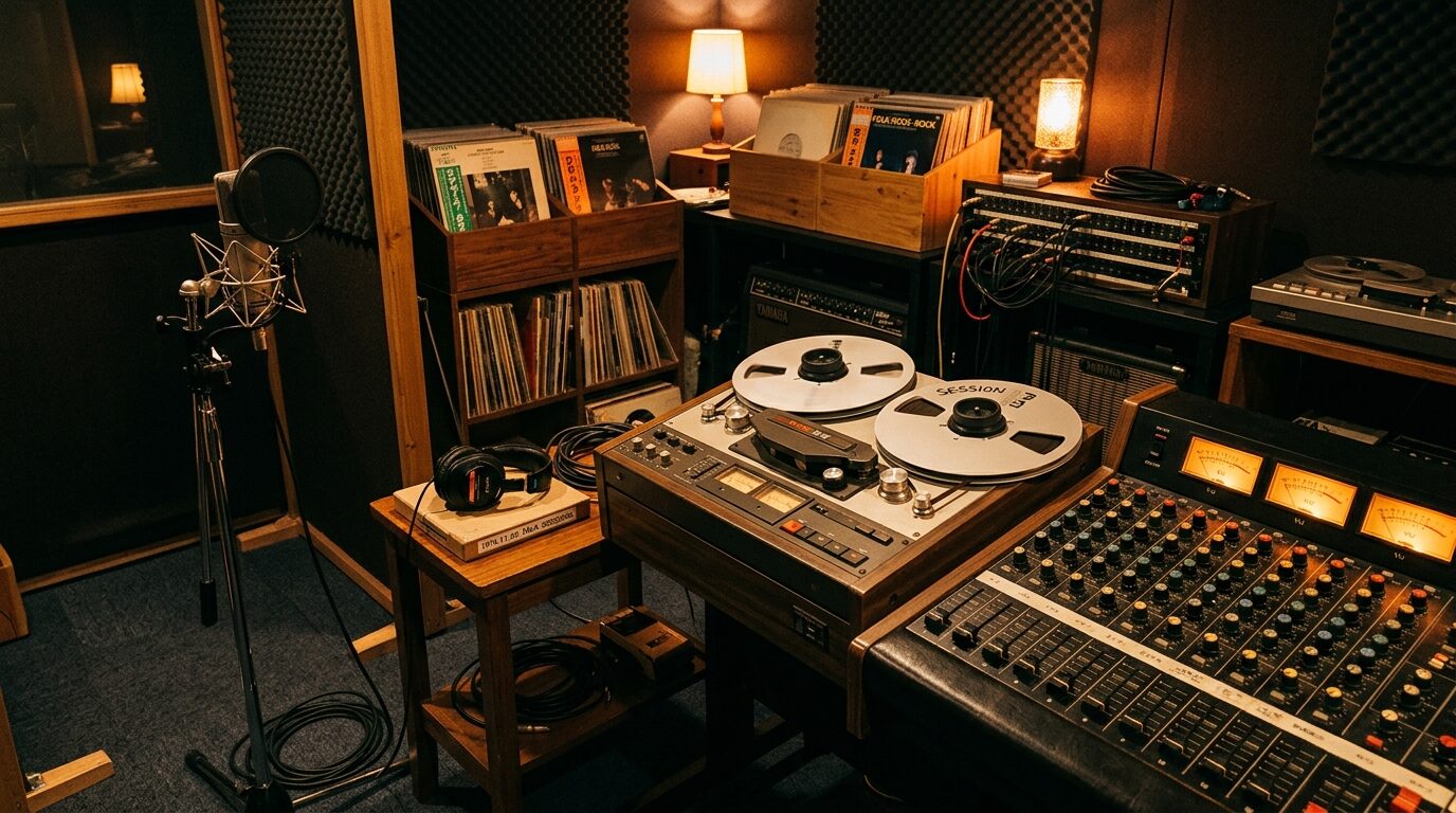 1970年代日本フォーク音楽のレコーディングスタジオ風景