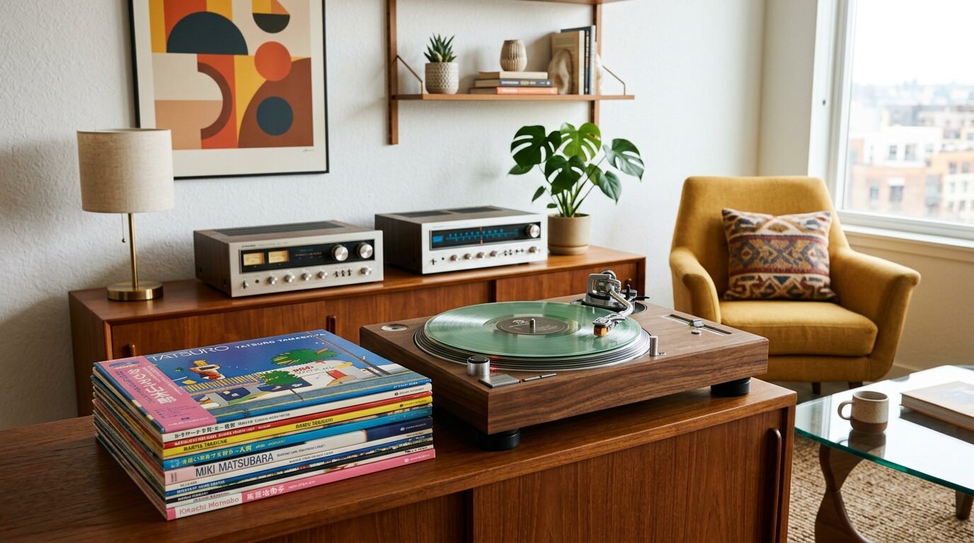 シティポップレコードとレコードプレーヤー