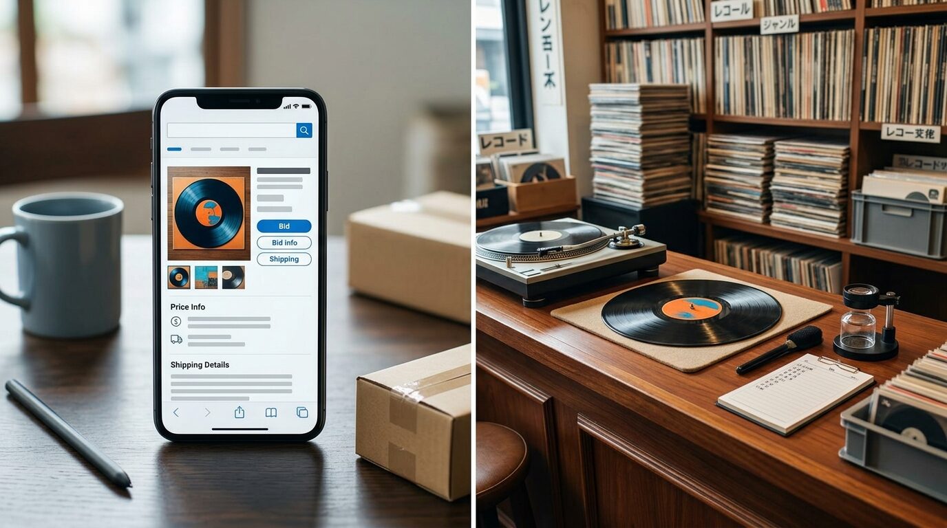 フリマアプリとレコード専門店買取の比較イメージ