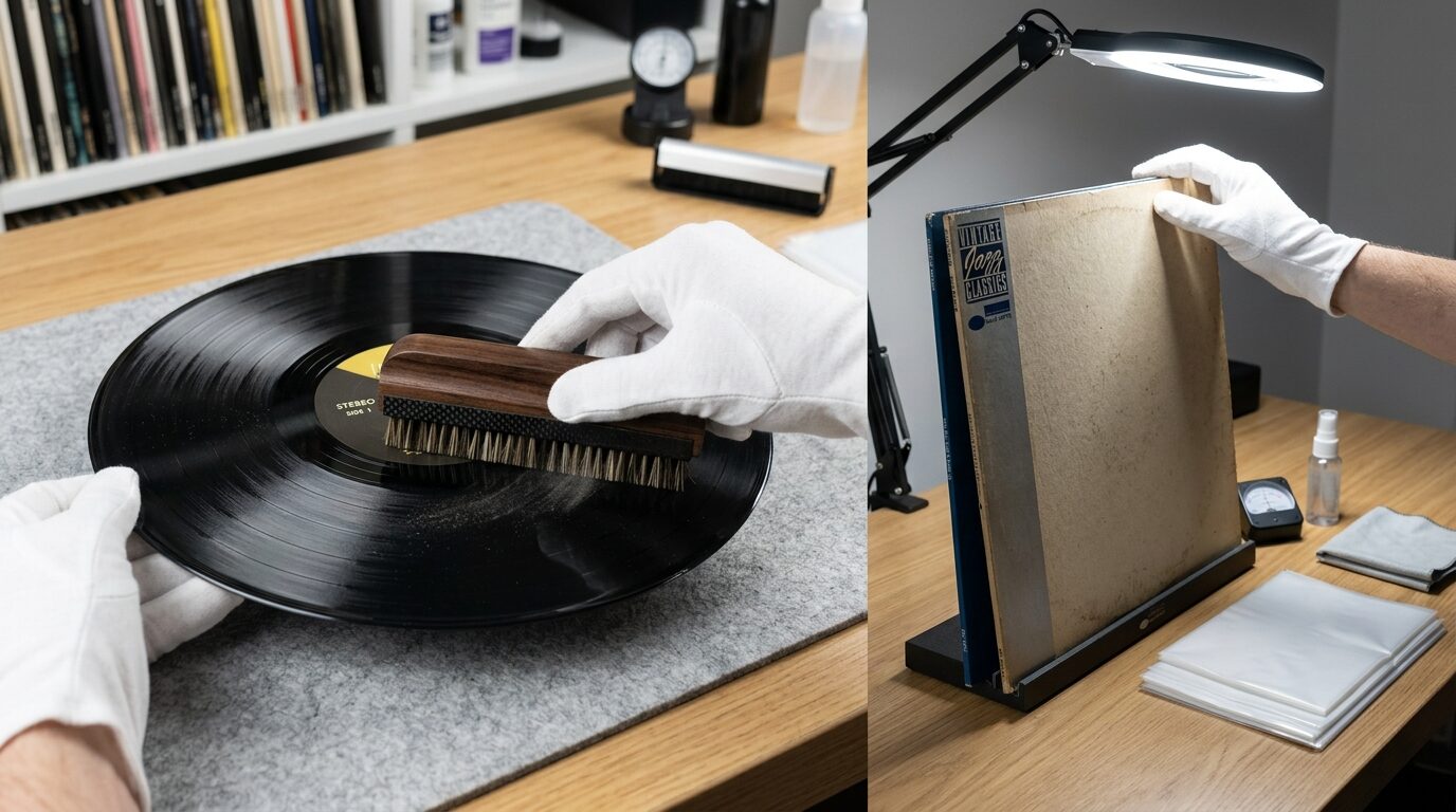 レコード査定前のクリーニング作業