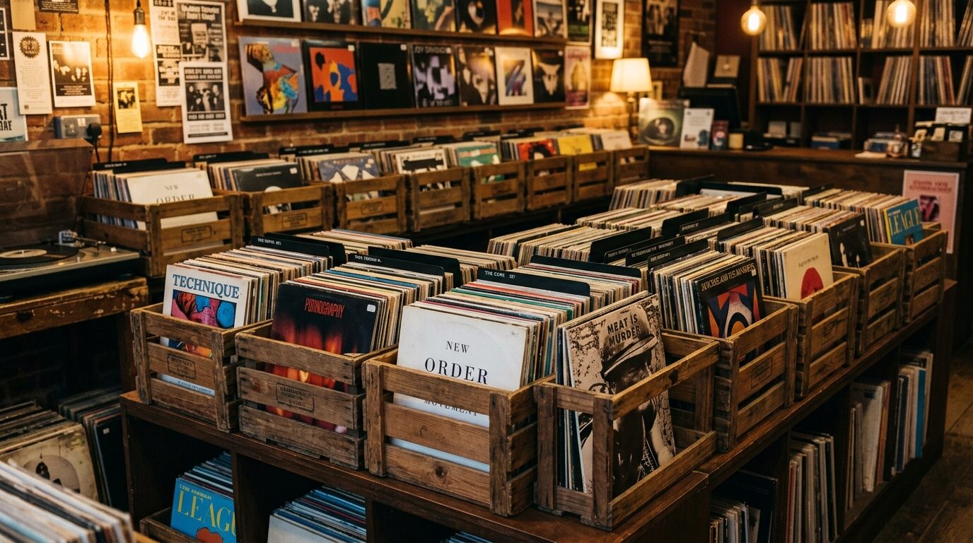 価値の高いレコードを査定台で確認している様子