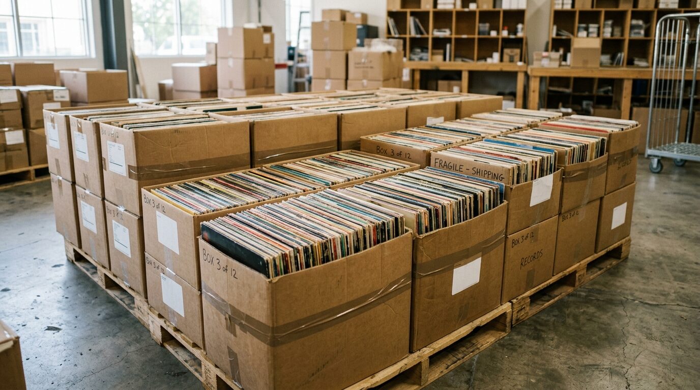 大量レコードの梱包・発送準備