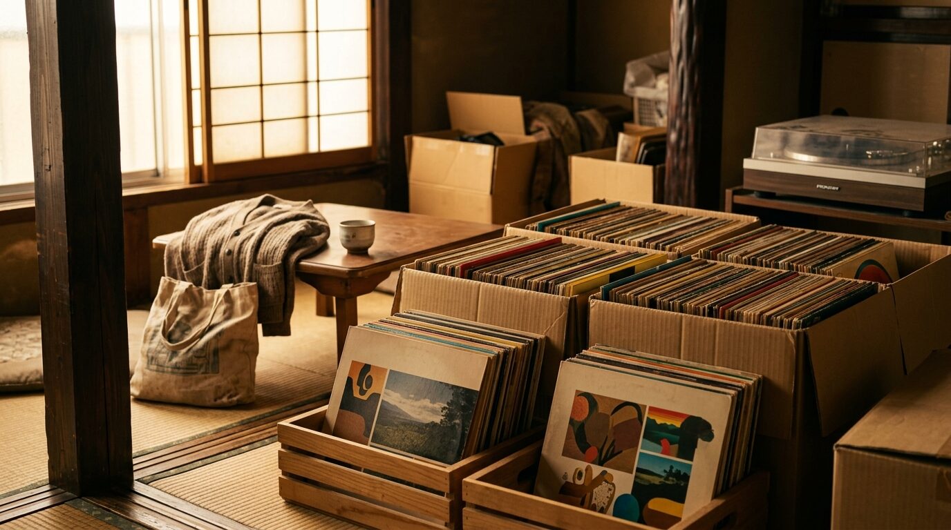 実家の整理で見つかった古いレコードの山