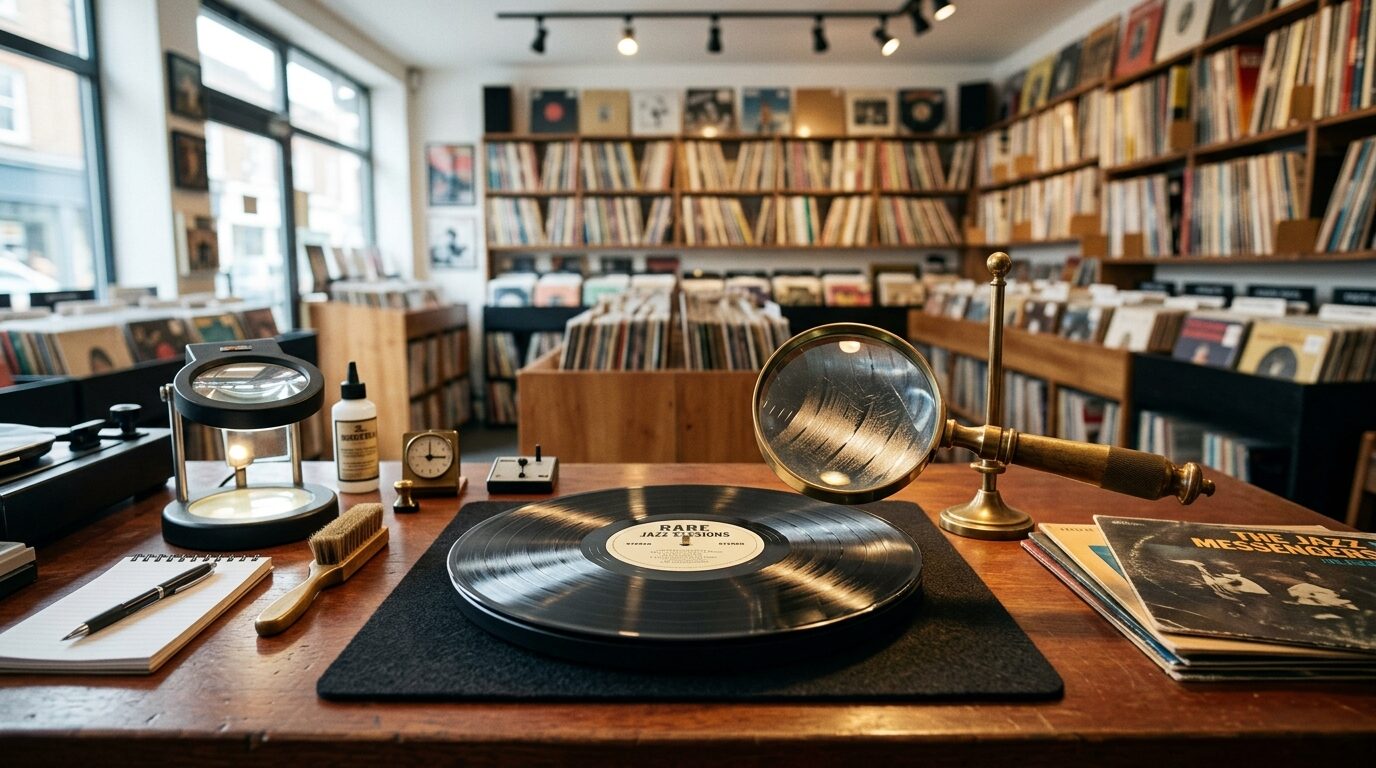 レコード専門鑑定士による査定風景