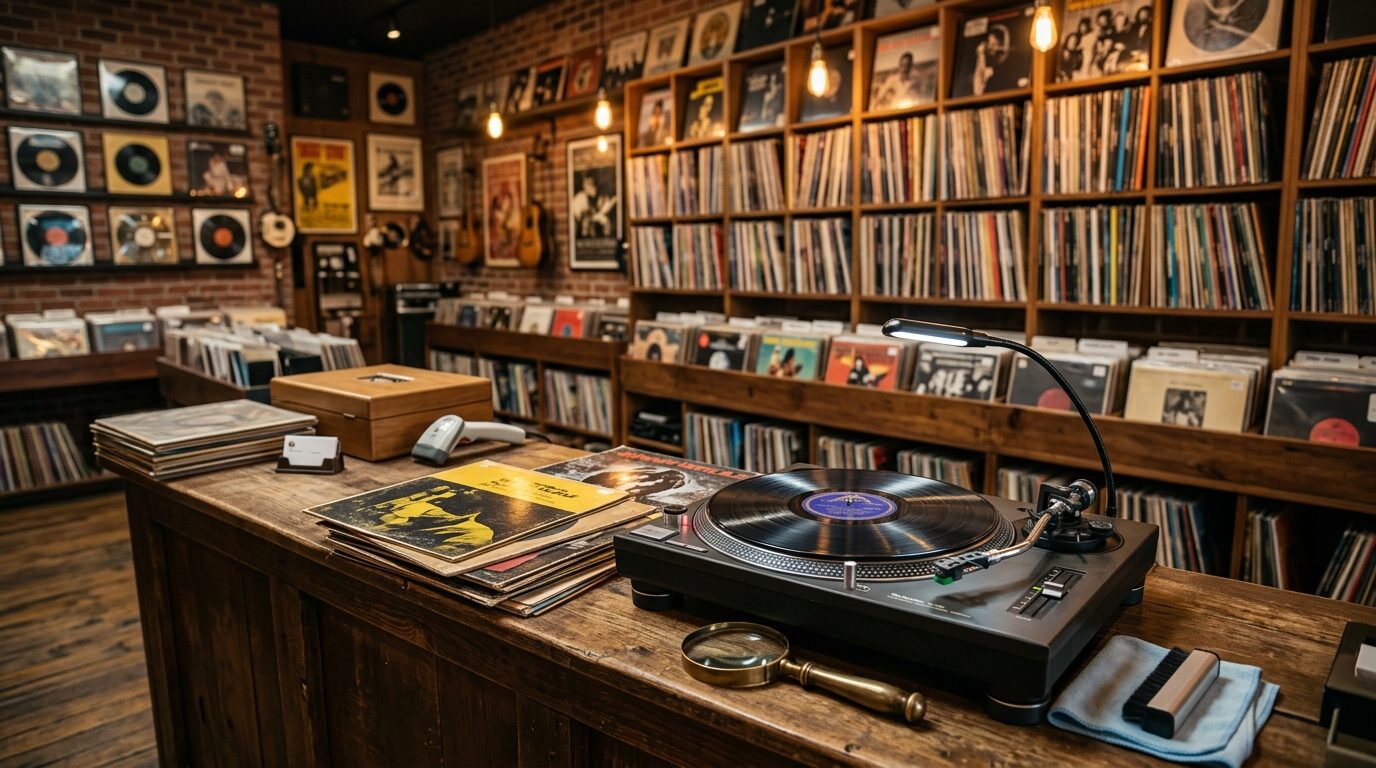 レコード専門買取店の査定風景