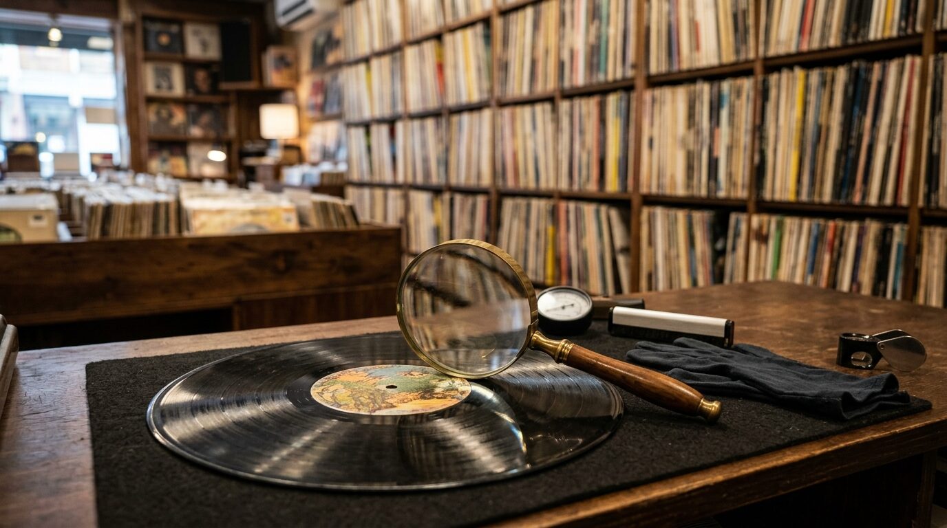 レコード専門店の丁寧な査定風景のイメージ画像