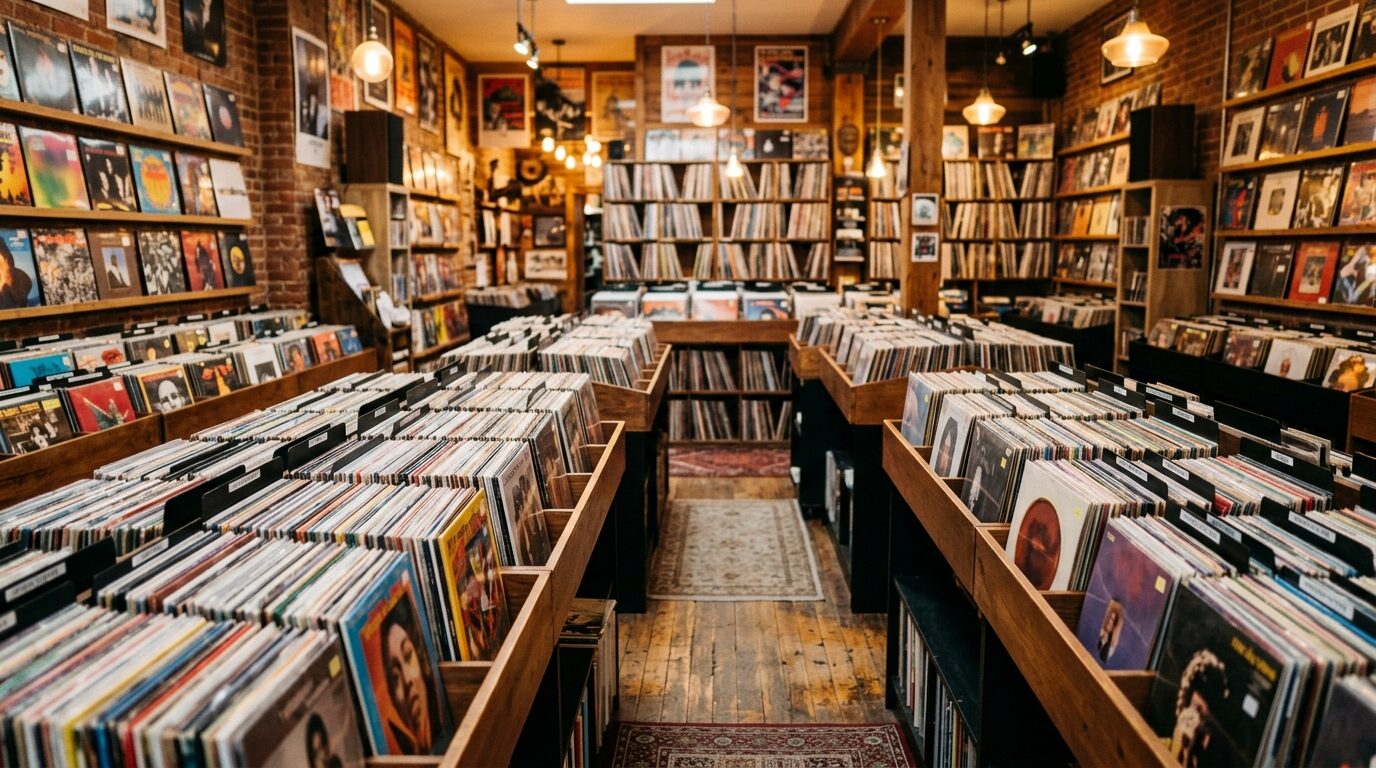 レコード人気の高まりを示す店内風景