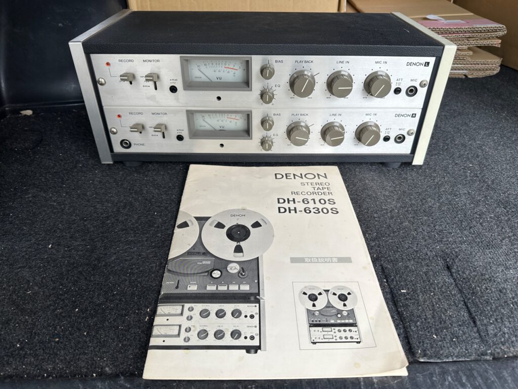 DENONのオープンリールデッキDH-610Sと取扱説明書