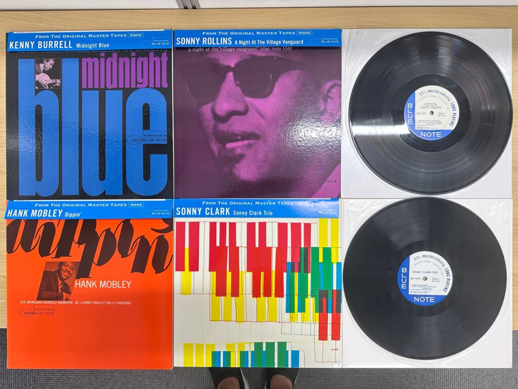 ジャズのブルーノート復刻盤レコードと盤面の写真